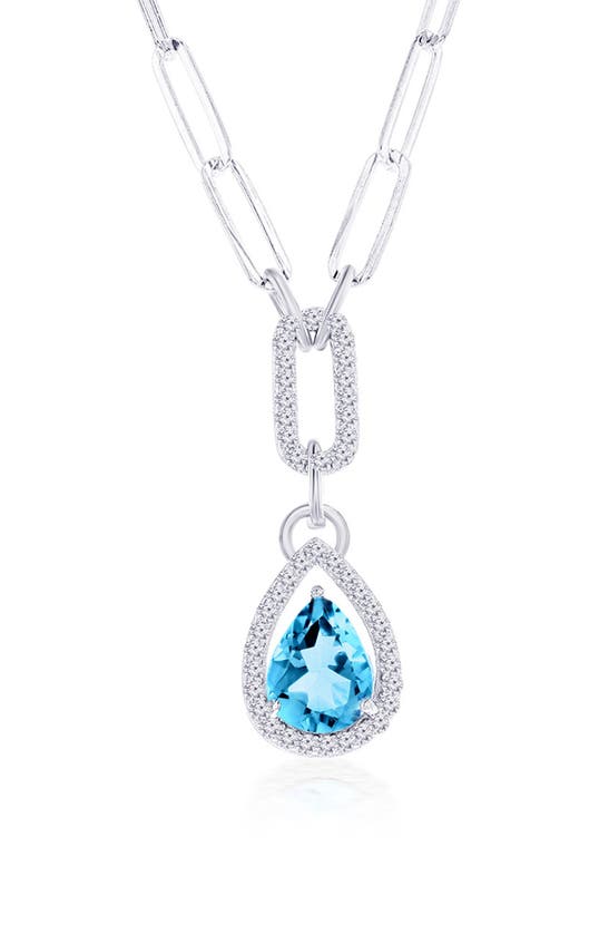 Shop Simona Pear Shape Pendant Necklace In Blue Topaz White Topaz