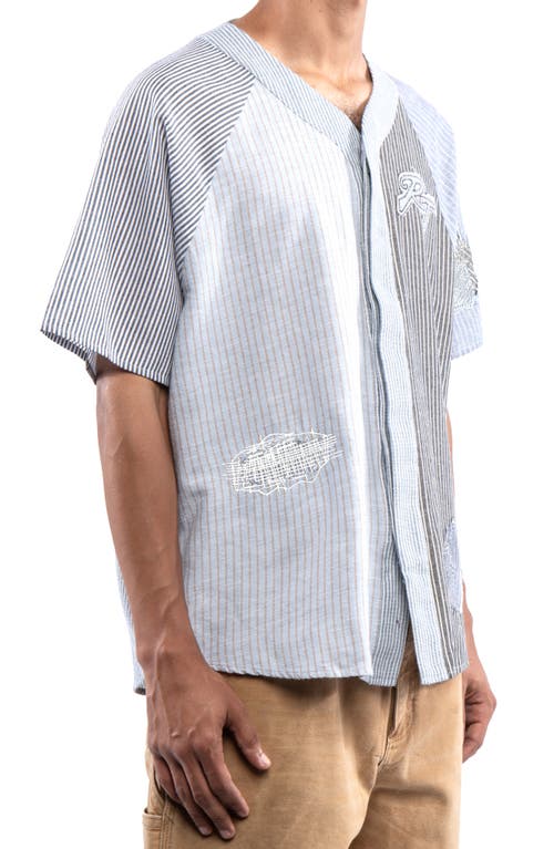 Shop Round Two Patchwork Baseball Jersey In Grey/blue Multi