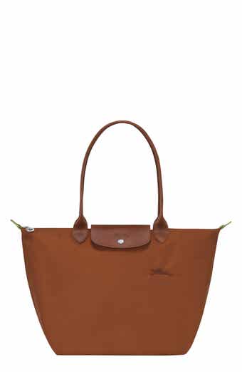 Longchamp Le Pliage Medium Beige Leather Handbag Tote Shoulder Bag