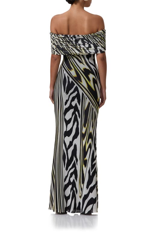 Shop Afrm Mccall Off The Shoulder Mesh Maxi Dress In Zebra Lime