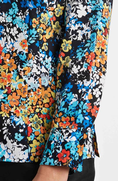 Foxcroft Katie Floral Print Cotton Button-up Shirt In Blue Multi
