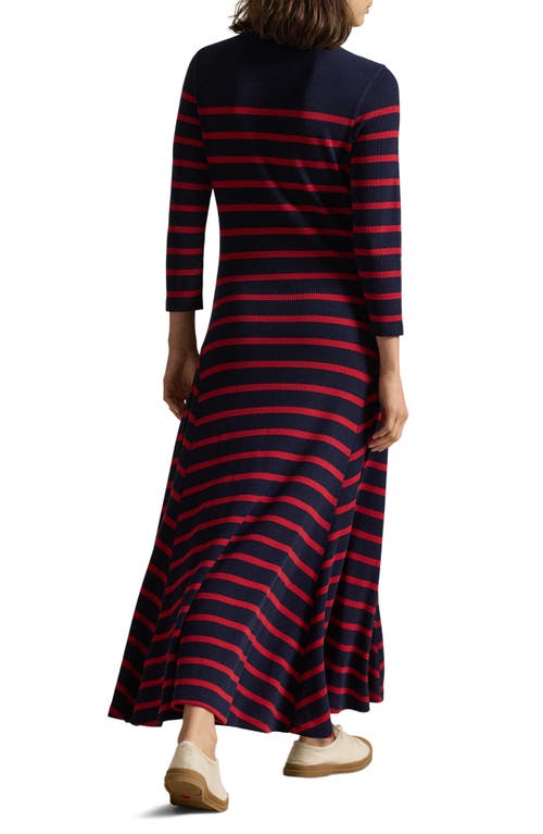 Shop Polo Ralph Lauren Stripe Waffle Stitch Maxi Sweater Dress In Hunter Navy/polo Sport Red