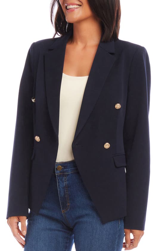 Shop Karen Kane Fitted Double Breasted Blazer In Navy