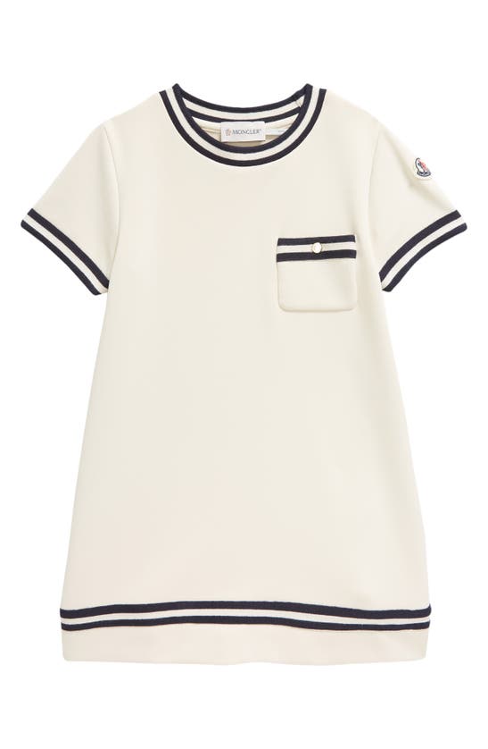 Shop Moncler Kids' Stripe Trim Shift Dress In White