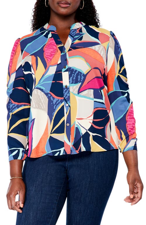 NIC+ZOE Jigsaw Leaf Button-Up Shirt in Pink Multi