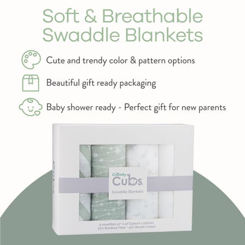 Comfy Cubs Muslin Swaddle Blankets, 4 Pack In Green