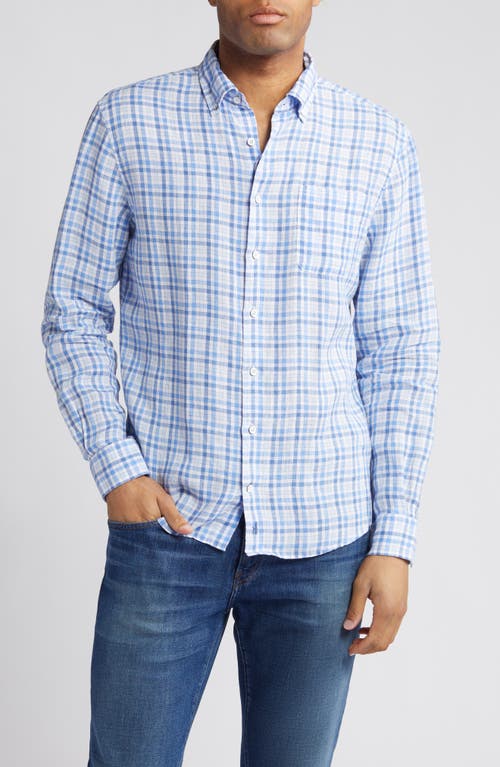 johnnie-O Bronx Check Linen Button-Down Shirt Laguna Blue at Nordstrom,