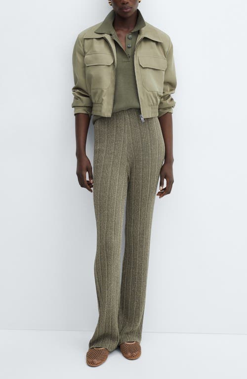 Shop Mango High Waist Flare Pants In Khaki Green