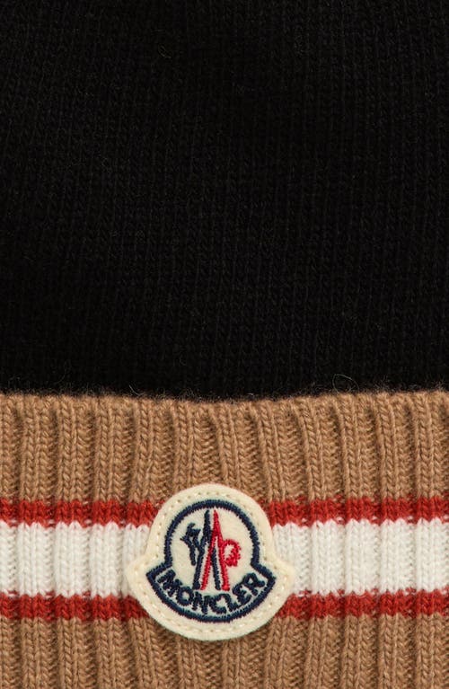 Shop Moncler Kids' Stripe Cuff Wool Knit Beanie In Black