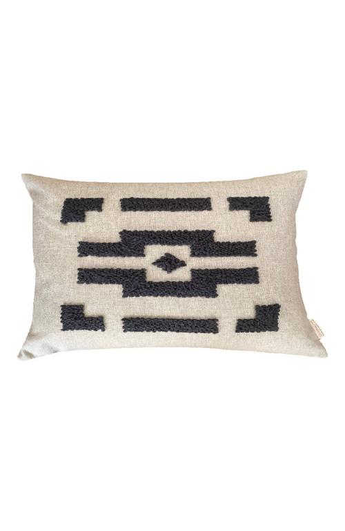 Shop Cotton Tree Punch Needle Ndebele Pillow In Natural/charcoal - Pattern 3