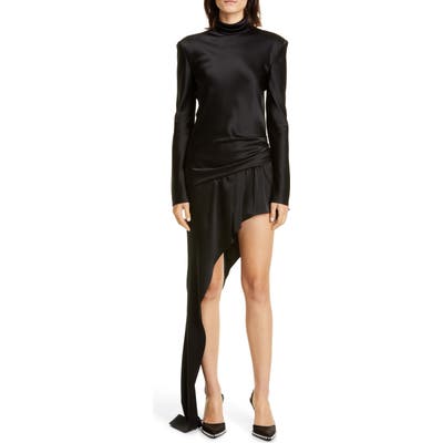 Alexander Wang Asymmetrical Long Sleeve Satin Romper, Black
