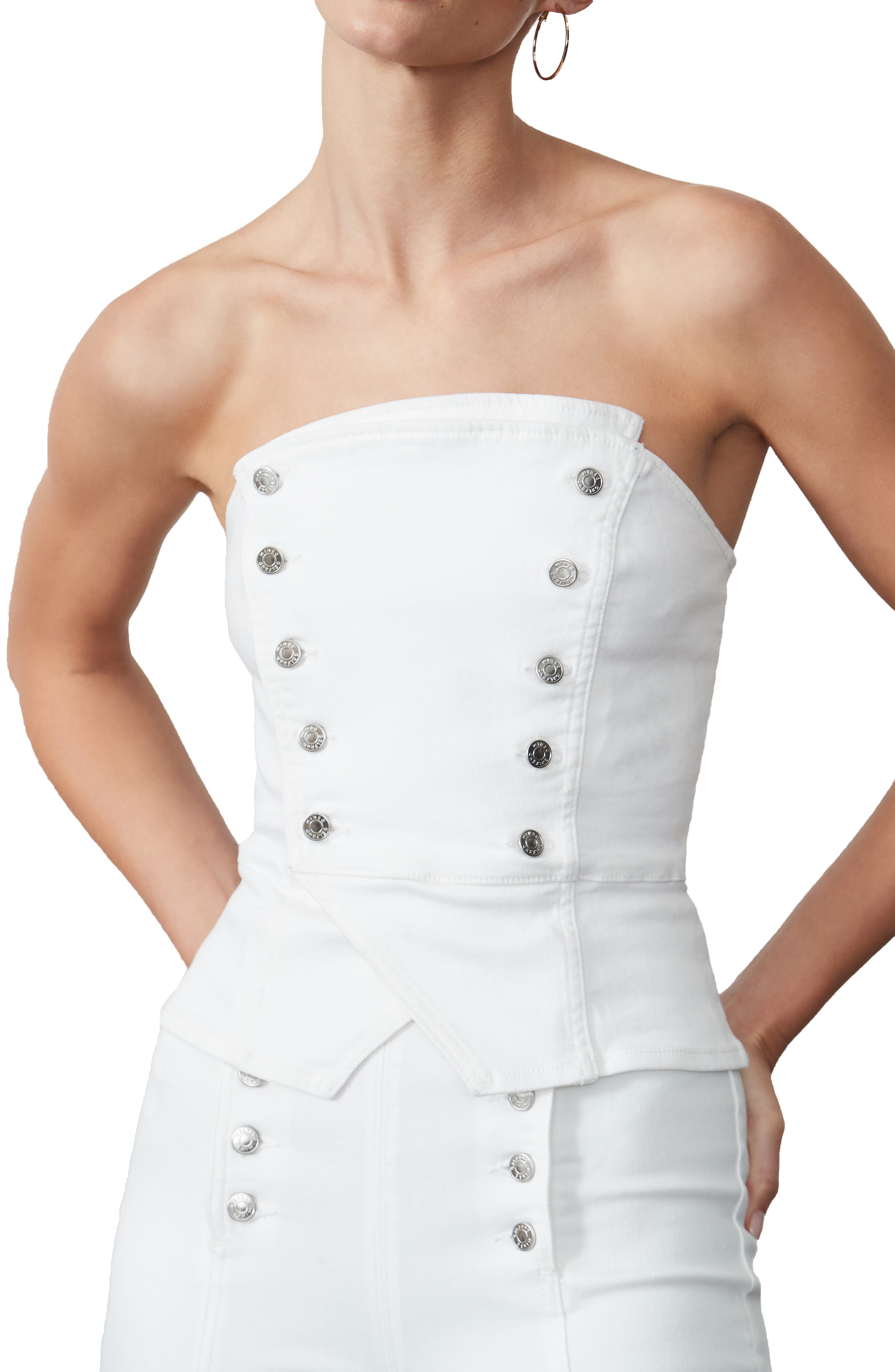 Grlfrnd Florence Denim Strapless Top In 