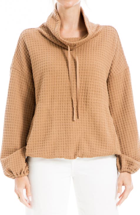 Funnel Neck Waffle Knit Pullover