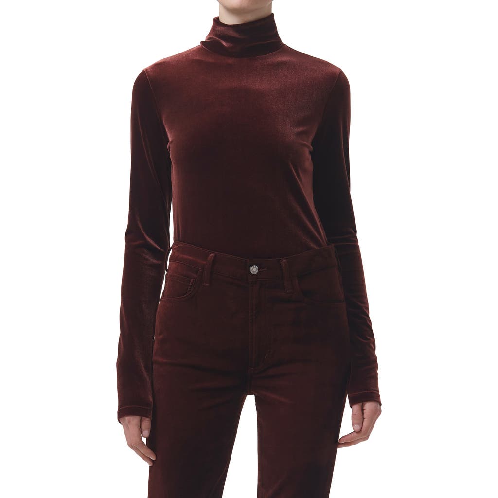 Agolde Pascale Stretch Velvet Turtleneck Top In Chocolate Milk