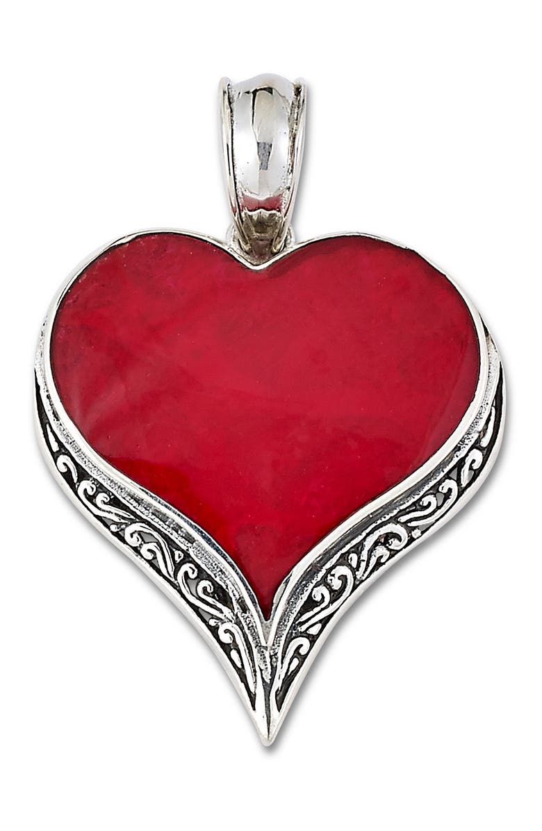 SAMUEL B. Sterling Silver Coral Heart Pendant, Main, color, RED