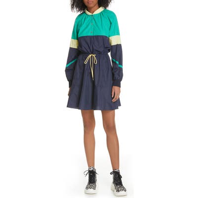 Tibi Lightweight Colorblock Long Sleeve Dress, Blue