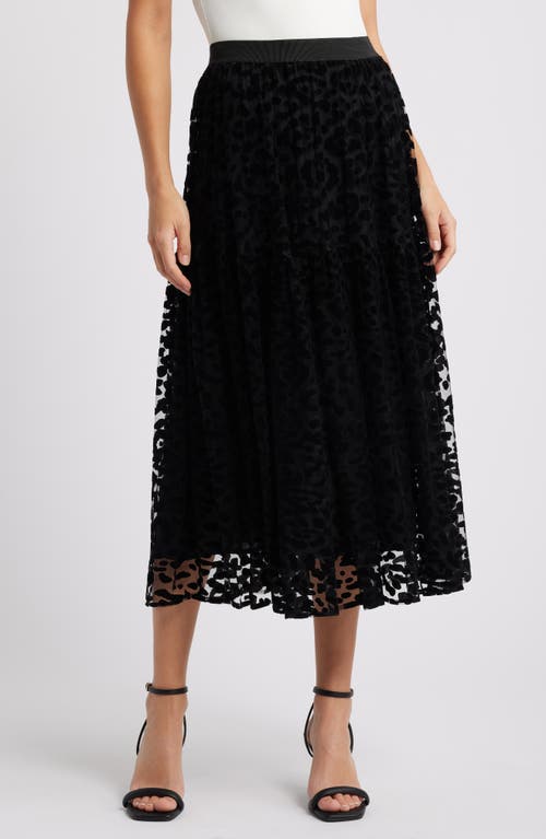 Masai Copenhagen Salome Leopard Spot Burnout Velvet Skirt in Black 