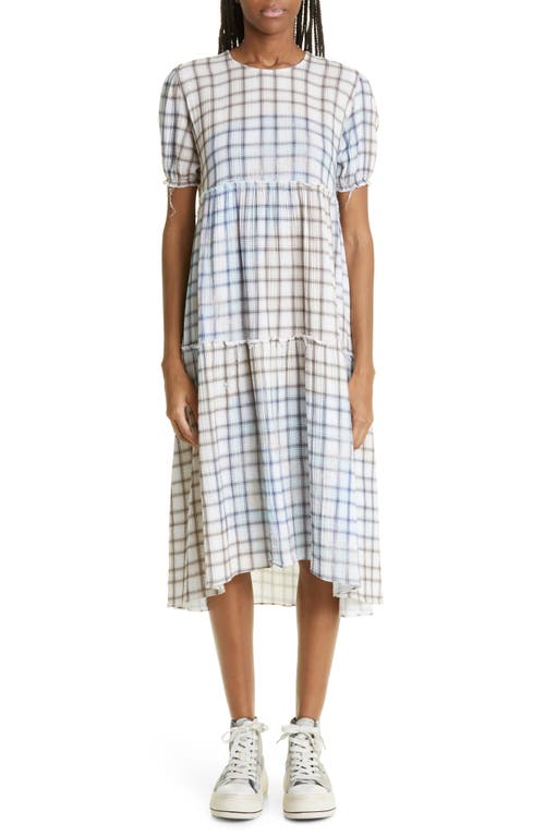 light blue plaid dress ZAPAKASA Women White Blue Flower Long Prom Dress With Slit A-Line Spaghetti  Straps Ruched Corset Evening Dress main image 0