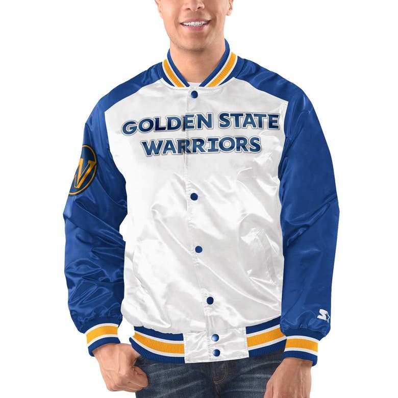 Shop Starter White/royal Golden State Warriors Renegade Satin Full-snap Varsity Jacket