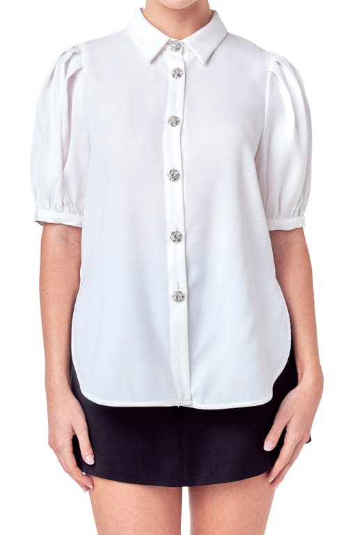 English Factory Puff Sleeve Embellished Button-Up Blouse at Nordstrom,