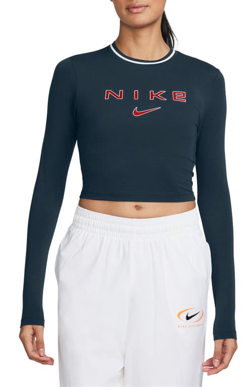 Shop Nike Sportswear Chill Slim Long Sleeve Crop T-shirt In Armory Navy