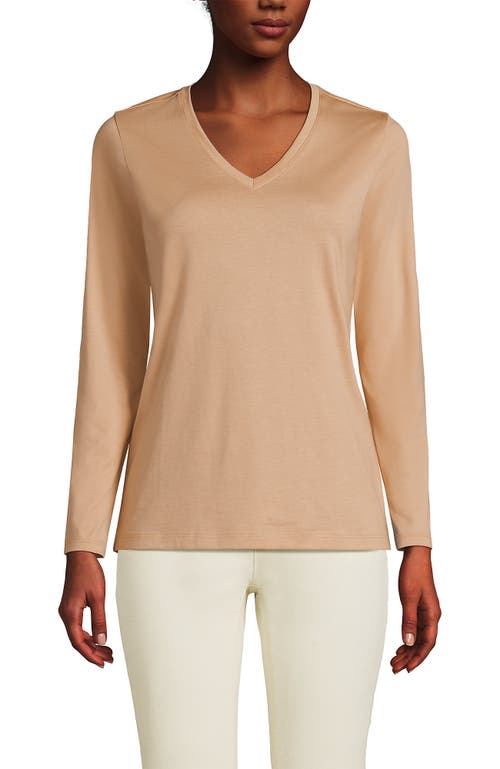 Shop Lands' End Relaxed Supima Cotton Long Sleeve V-neck T-shirt In Soft Nutmeg