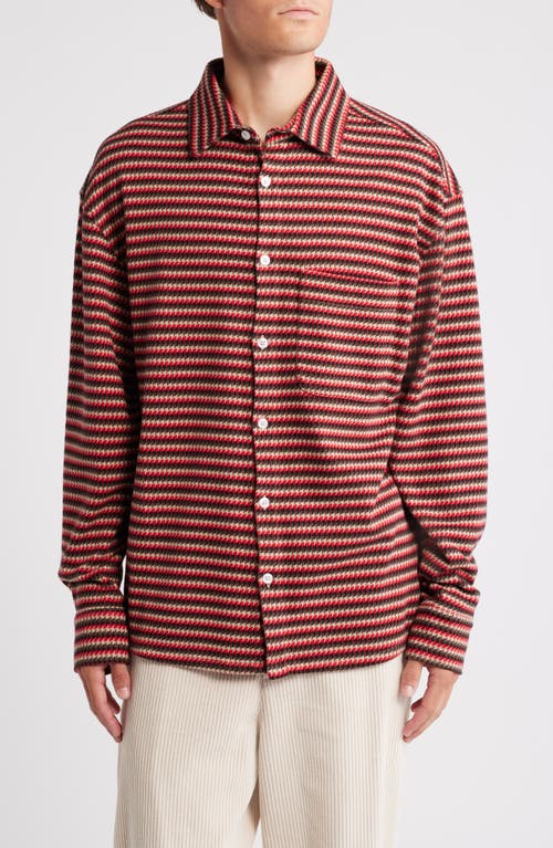 Krost Stripe Jacquard Long Sleeve Cotton Knit Button-up Shirt In Multi Red