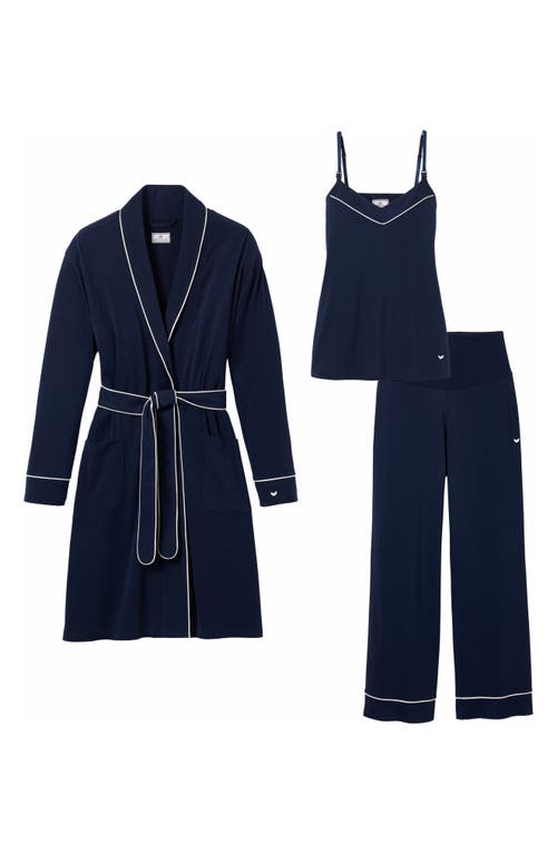 Petite Plume The Cozy Maternity Tank, Pants & Robe Set in Navy at Nordstrom, Size Small