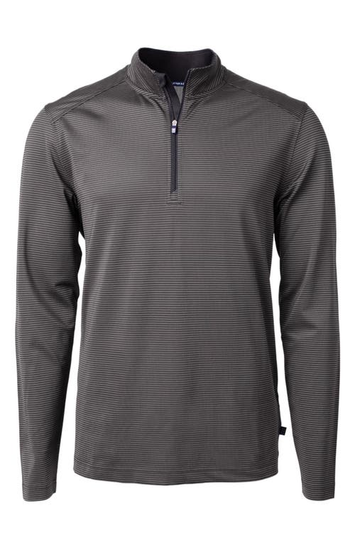 Cutter & Buck Micro Stripe Quarter Zip Recycled Polyester Piqué Pullover In Black