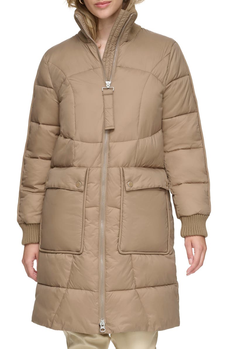 Andrew Marc Ribbed Collar Long Puffer Jacket