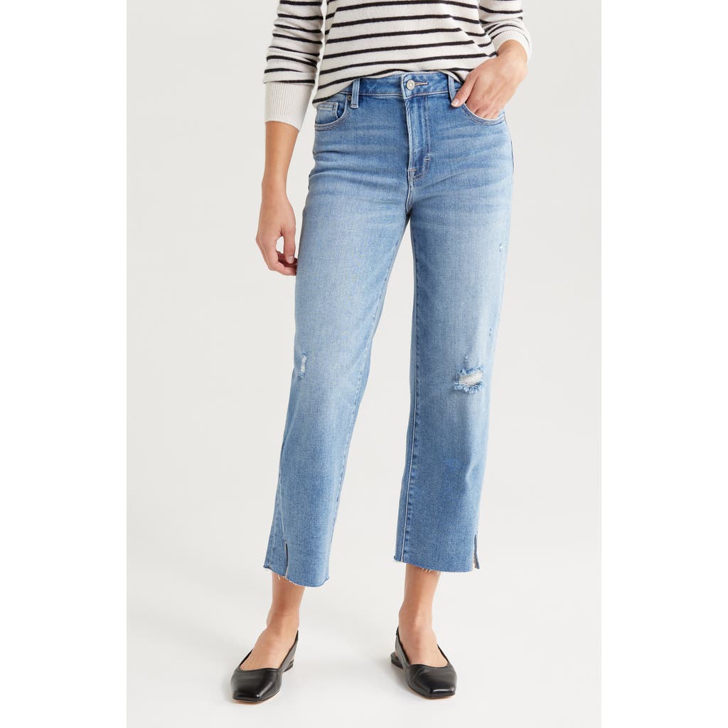 HIDDEN JEANS High Waist Slit Hem Crop Straight Leg Jeans in Medium Wash