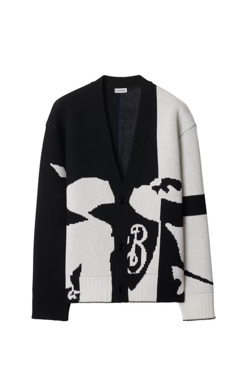 Shop Burberry Ekd Wool Cardigan In Black/chalk