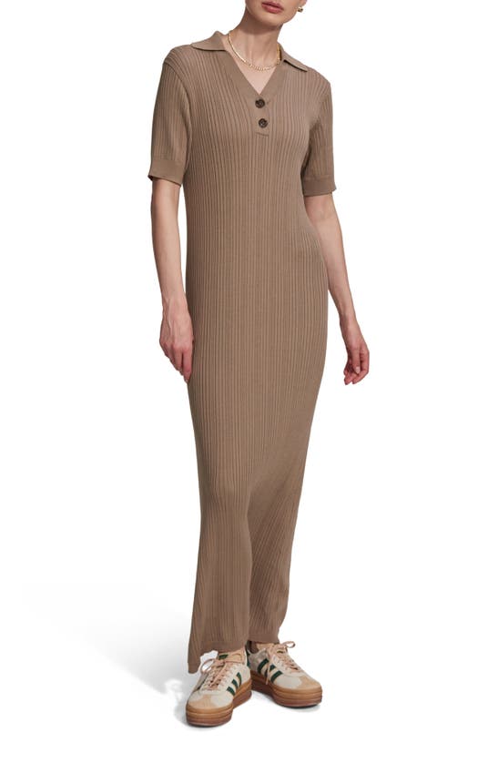 Shop Varley Andrea Pointelle Maxi Sweater Dress In Roasted Cashew