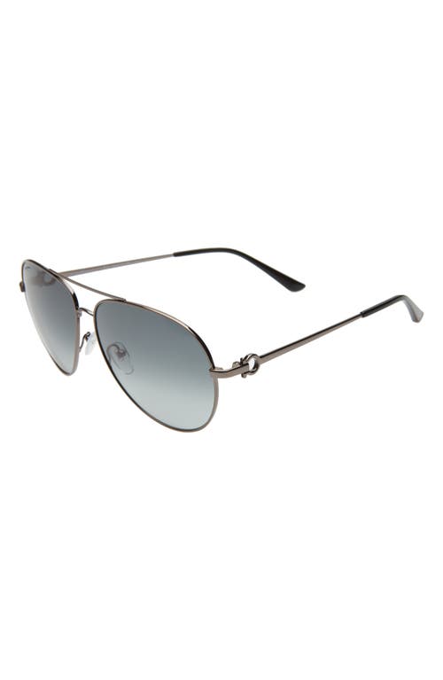 Shop Ferragamo 61mm Timeless Aviator Sunglasses In Dark Ruthenium/blue