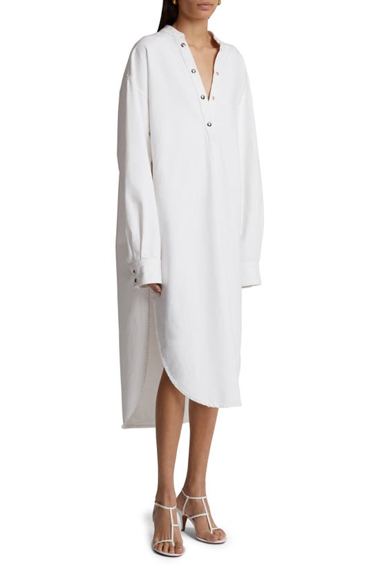 Shop Khaite Seffi Long Sleeve Midi Shirtdress In White