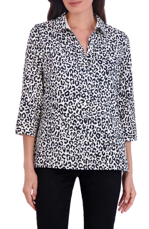 Foxcroft Sophia Leopard Print Three-Quarter Sleeve Cotton Popover Shirt Multi at Nordstrom