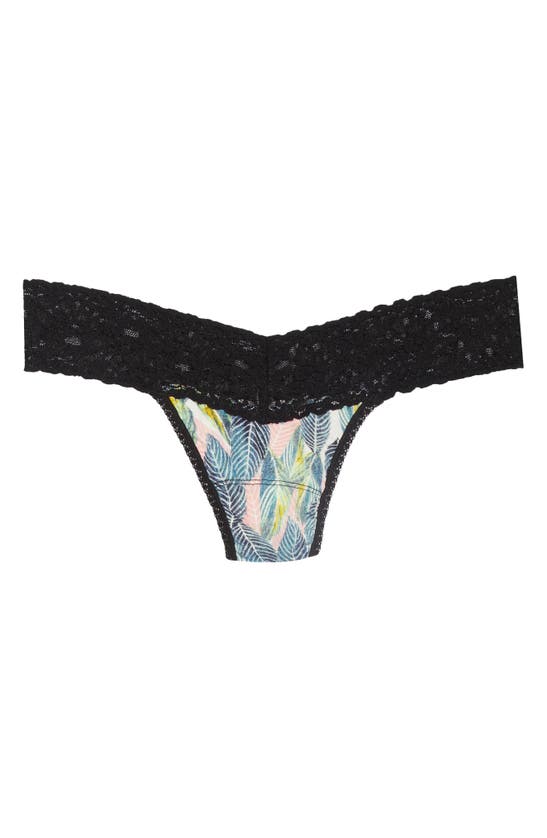 Hanky Panky Mid Rise Lace Trim Thong In Tropical Jersey/ Bla