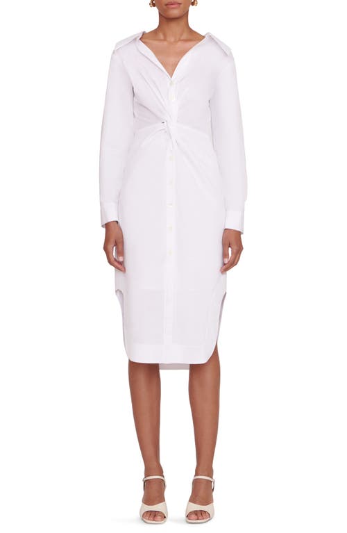 STAUD Clea Front Twist Long Sleeve Shirtdress in White
