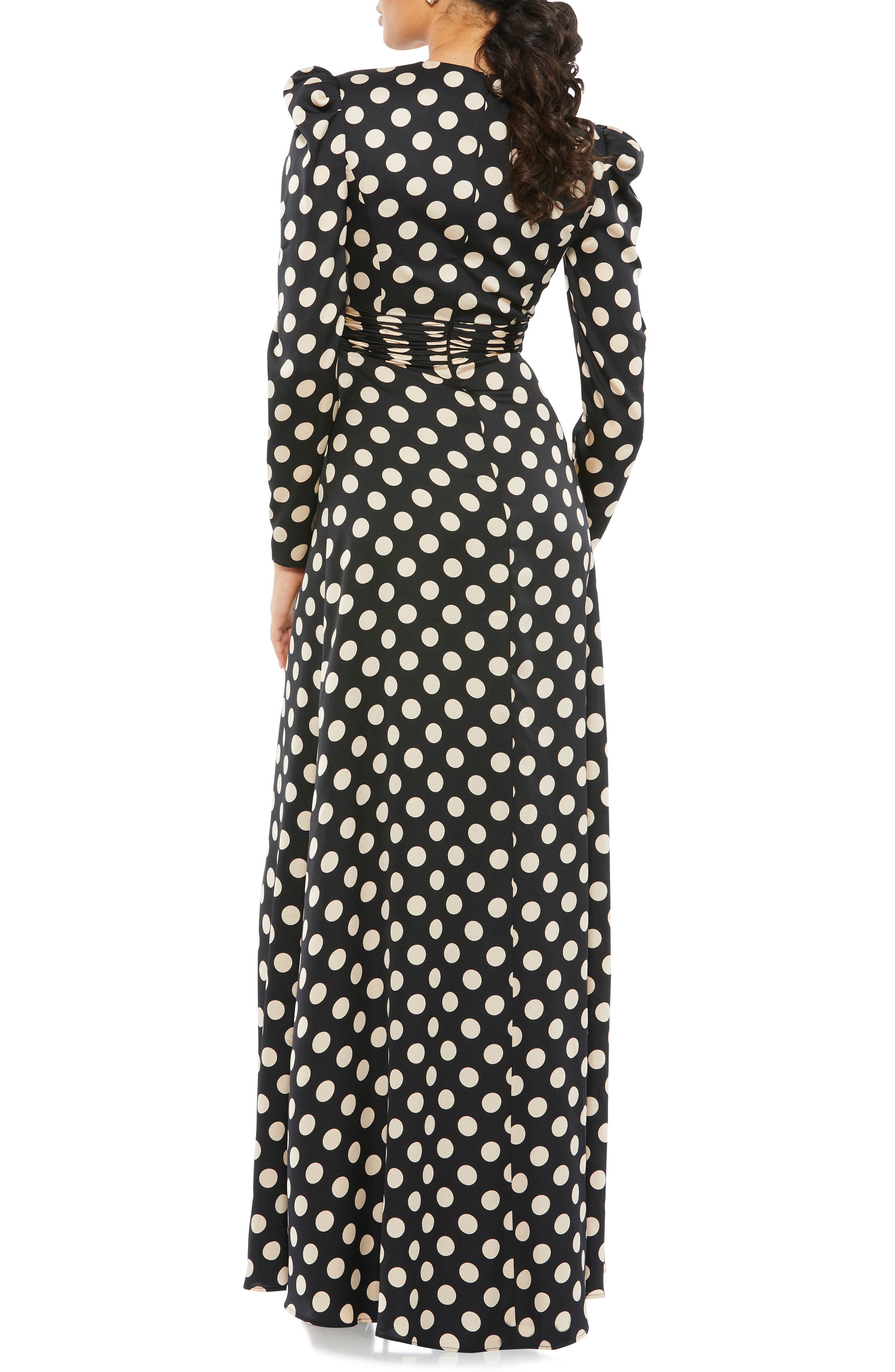 black and white polka dot long sleeve dress