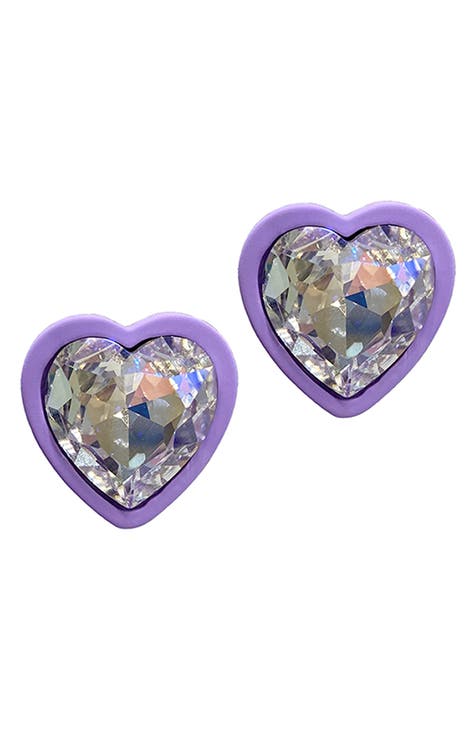 Rhodium Plated Crystal Heart Stud Earrings