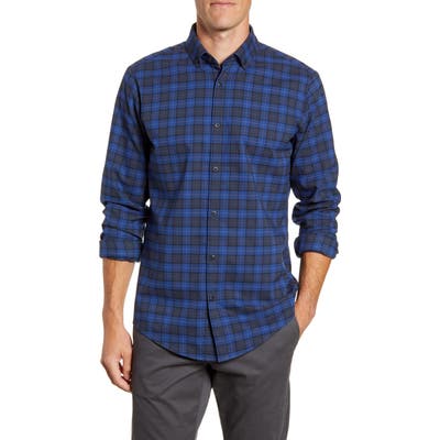 Mizzen+Main Marley Trim Fit Plaid Button-Down Performance Flannel Shirt Blue