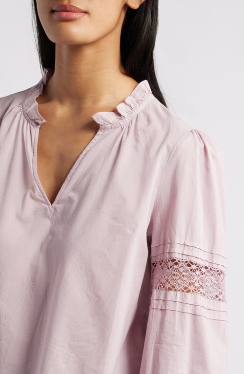 Shop Caslonr Caslon(r) Lace Inset Long Sleeve Cotton Top In Purple Dawn