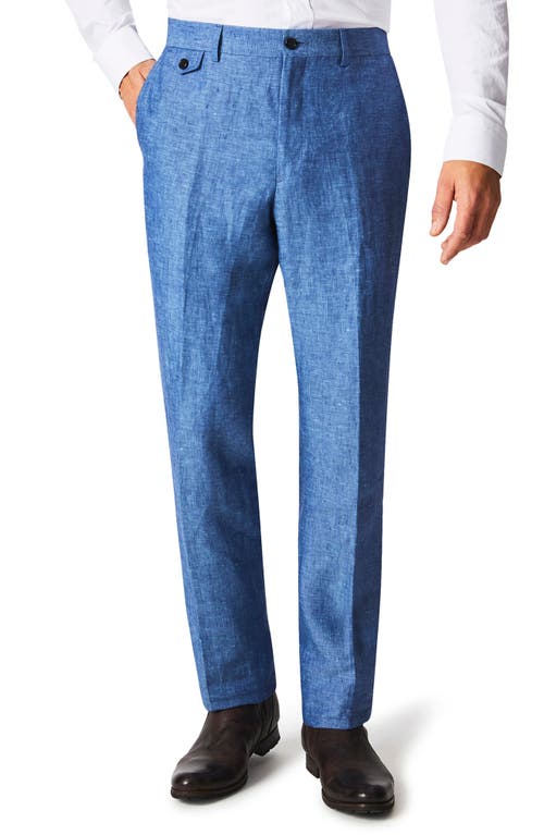 Flat Front Linen Blend Dress Pants in Blue