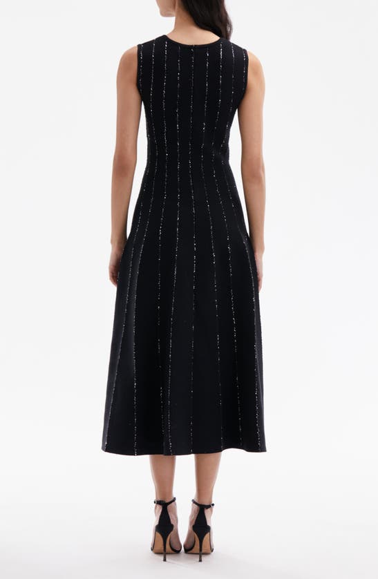 Shop Oscar De La Renta Sequin Stripe Sleeveless Midi Sweater Dress In Black