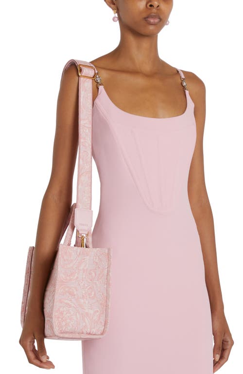 Shop Versace Barocco Athena Small Tote In Pink/rose/gold