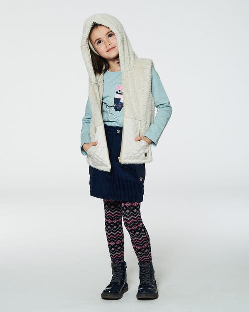 Deux Par Deux Girl's Hooded Vest With Pocket Beige In Off White