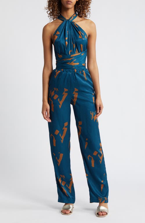 Umy Abstract Print Convertible Jumpsuit in Blue