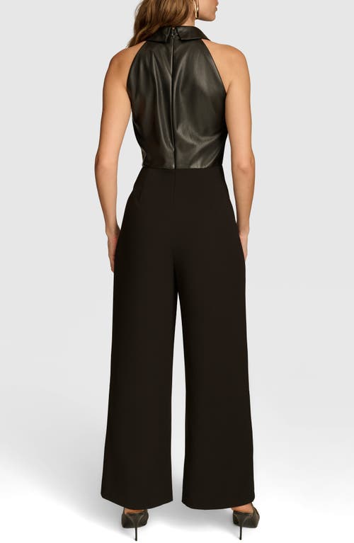 Shop Donna Karan New York Sleeveless Faux Leather Wide Leg Jumpsuit In Black/black