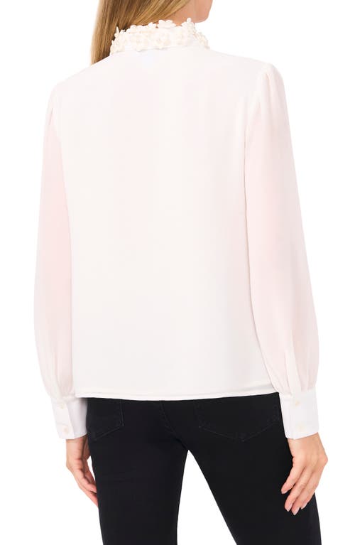 Cece Floral Applique Collared Blouse In New Ivory White