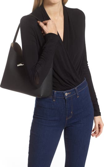 Longchamp Roseau Essential Leather Bucket Bag In Black